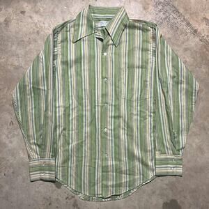 Vintage 70s Unbranded Green Striped Button Up Shirt